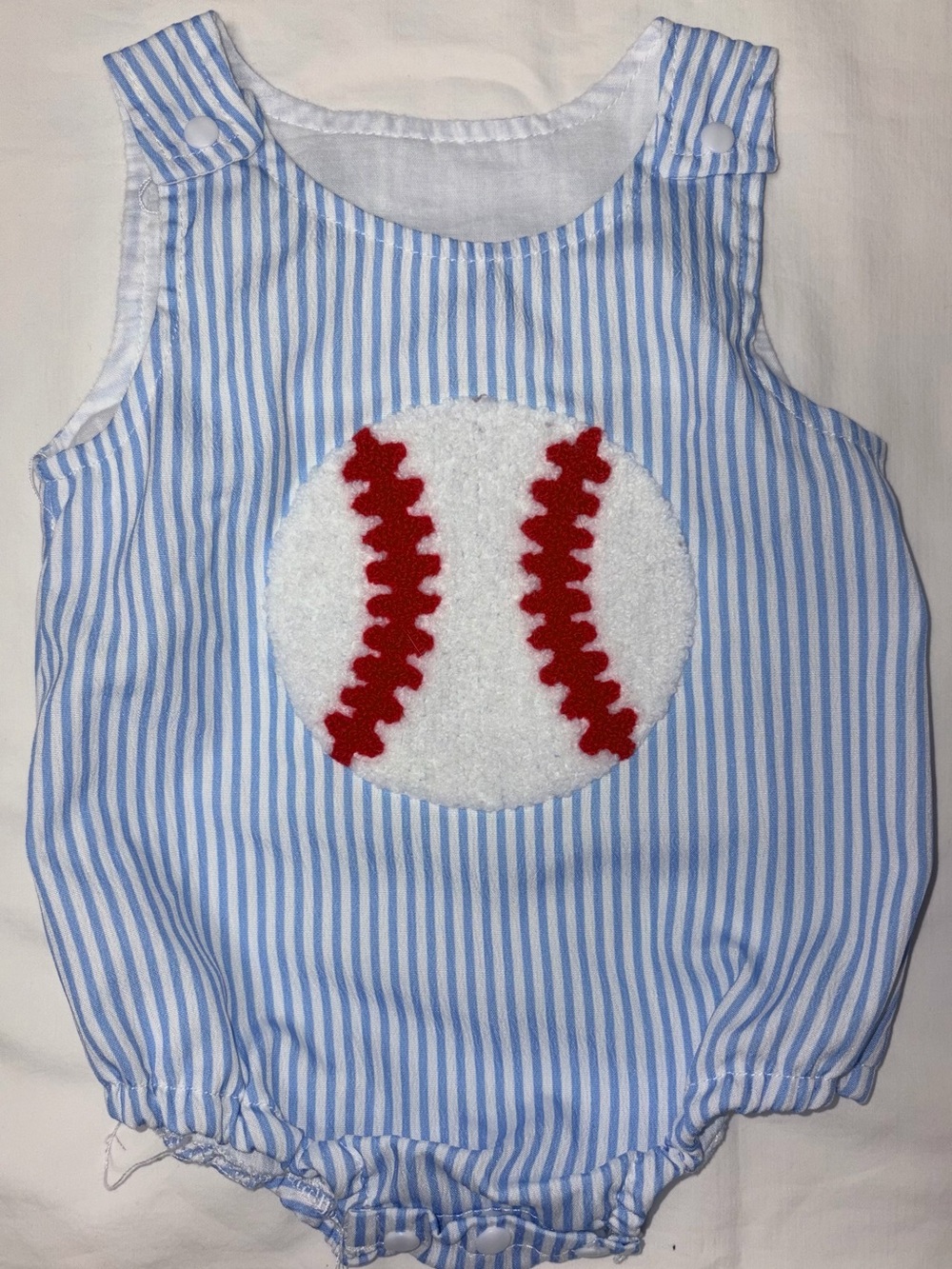 Boutique infant boy blue striped bubble with Baseball sz 0-3 months EUC